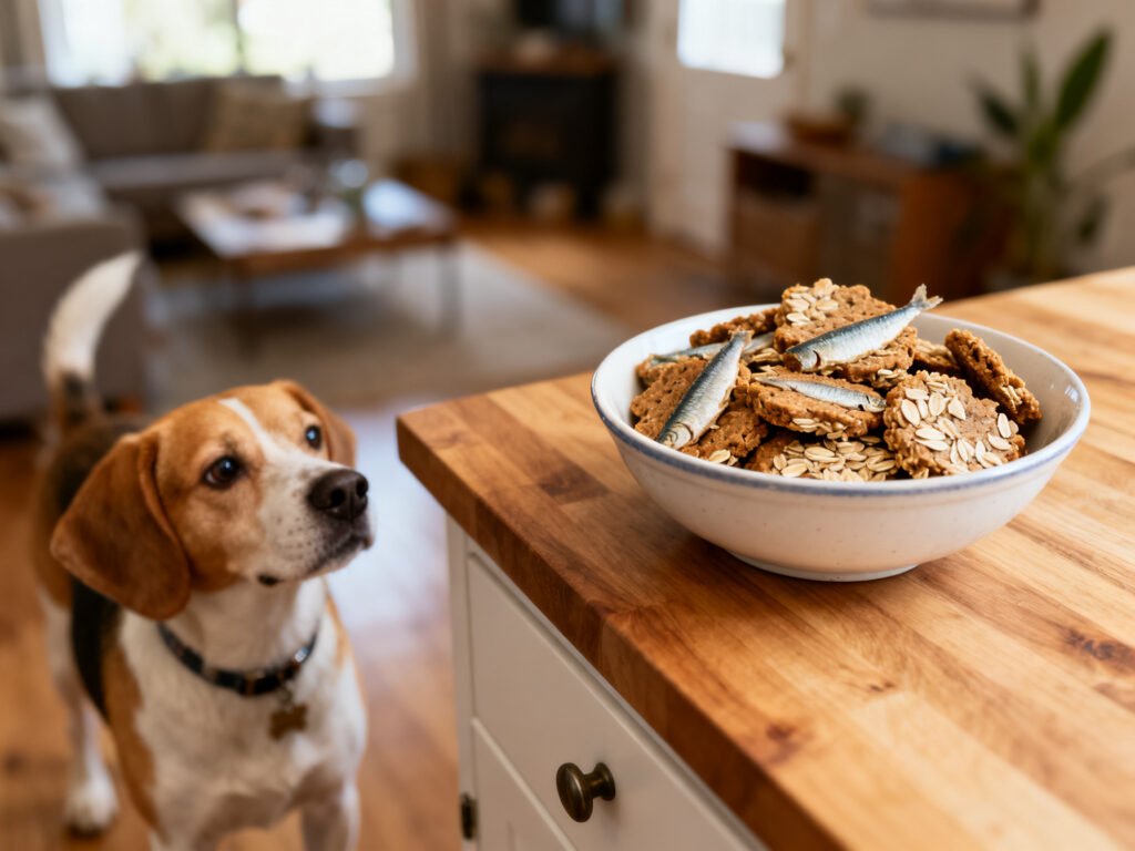 4-Ingredient Sardine and Oatmeal Treats in a home setting warm natural light candid lifestyle shot
