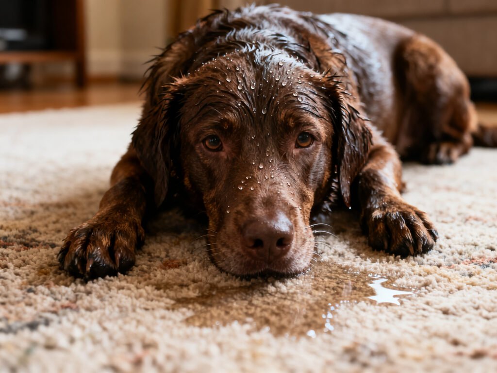 How To Remove Wet Dog Smell Out Of Carpet in a home setting warm natural light candid lifestyle shot