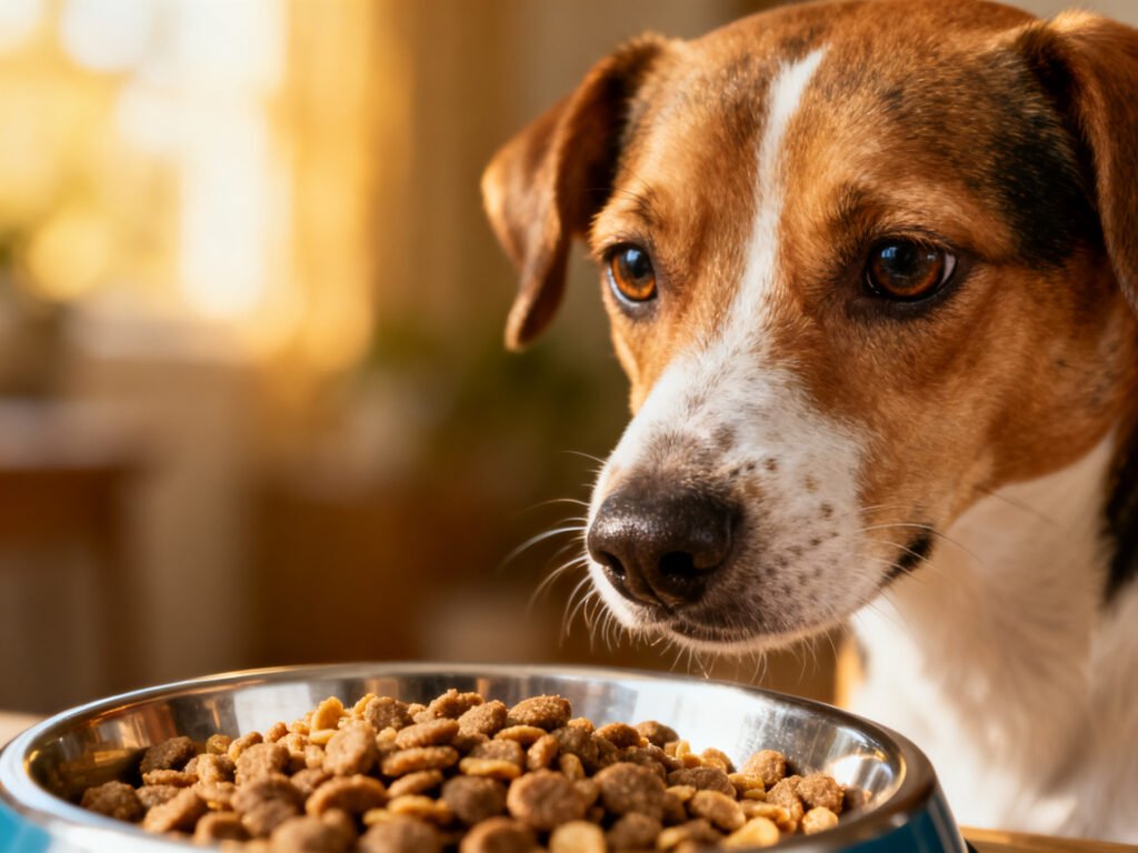 Close-up portrait of Dog Food With Lamb and Rice for Sensitive Stomachs – Gentle Simple and Tasty expressive eyes shallow depth of field