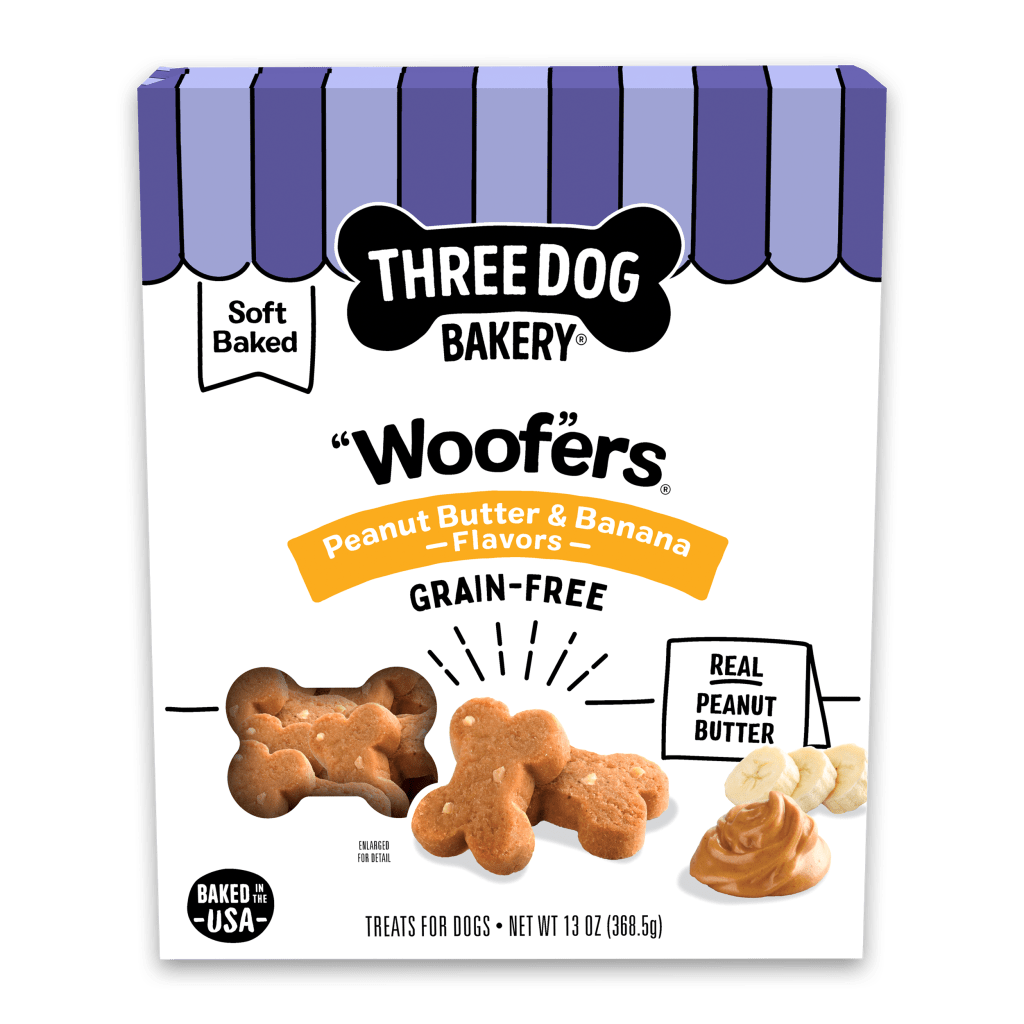 Three Dog Bakery “Woof”ers Peanut Butter & Banana Flavors