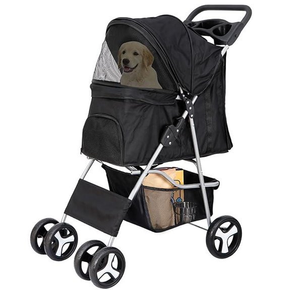 Pet Stroller for Small/Medium Dogs & Cats Foldable Black